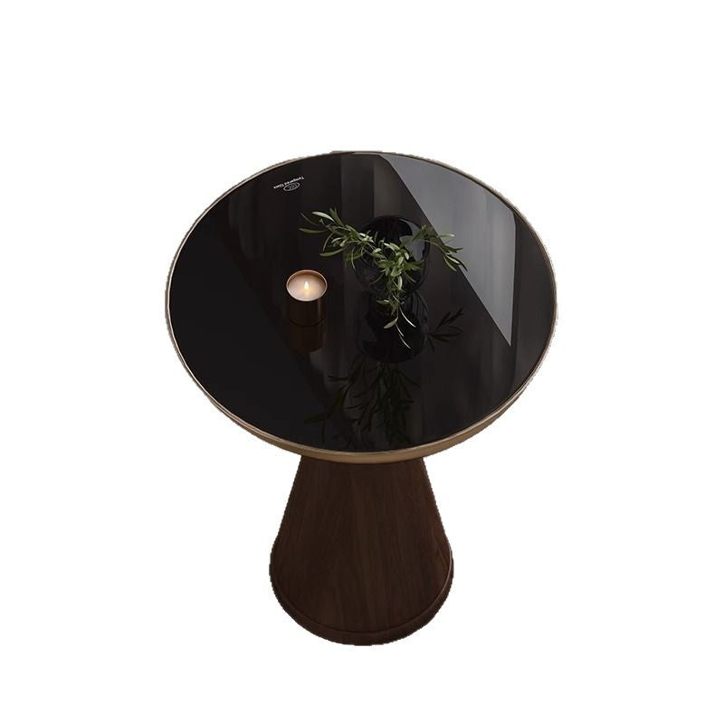Tempered Glass Round Light Luxury Modern Solid Wood Side Table
