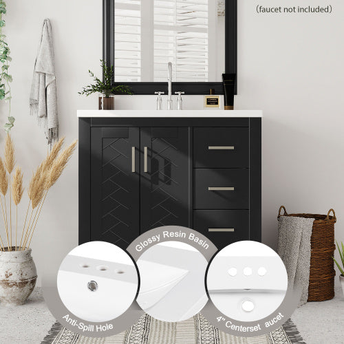 30'' Bathroom Vanity With Resin Sink Combo,Solid Wood Frame Bathroom Storage Cabinet, Freestanding Vanity Set With 3 Drawers& Soft Closing Doors
