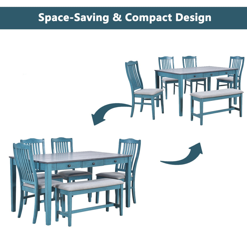 TOPMAX Mid-Century 6-Piece Dining Set With Drawer & Upholstered Chairs