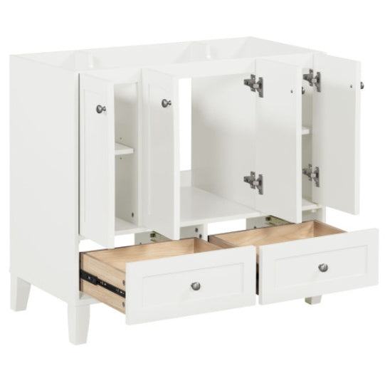 36'' Bathroom Vanity Without Countertop,Solid Wood Frame Bathroom Storage Cabinet Only, Freestanding Vanity With 4 Soft Closing Doors& 2 Drawers