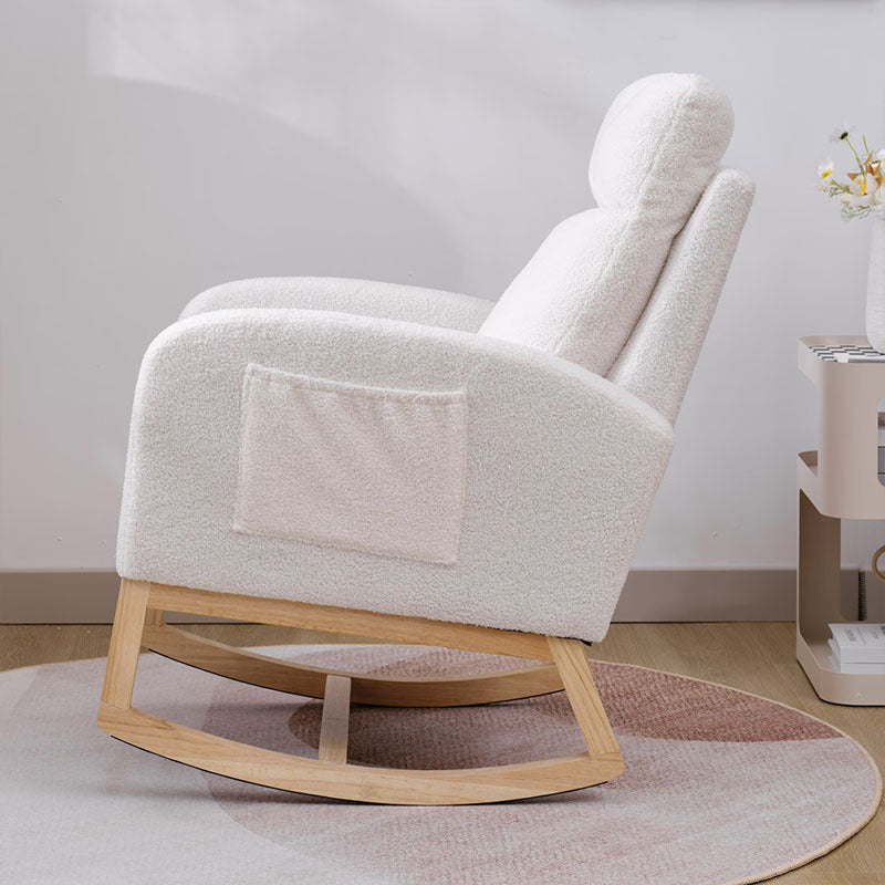 Modern Accent Rocking Chair Rocking Chair With Solid Wood Legs, Upholstered Nursery Glider Rocker, Comfy Armchair With Side Pocket, Living Room Lounge Arm Chair With High Backrest NO TEMU