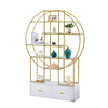 70.8 Inch Round Office Bookcase Bookshelf, Display Shelf, Two Drawers, Gold Frame