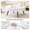 31.5 White Marble-Patterned MDF Round Coffee Table With Black Metal Legs.Adjustable Feet,Coffee Table,Round Table Design,MDF Material,White Marble Pattern
