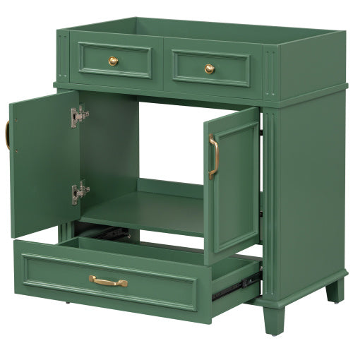 30'' Bathroom Vanity Without Top,Solid Wood Frame Bathroom Storage Cabinet With Soft Closing Doors,Frame Bathroom Storage Cabinet Only, Retro Style, Green