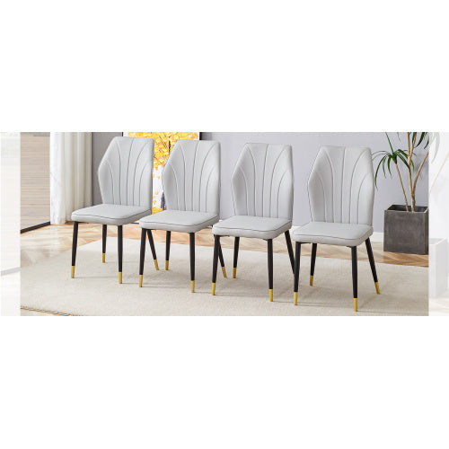 4 Light Gray Modern Dining Chairs With Stylish PU Patterned Backrest And Black Metal Legs For A Comfortable Home Experience In The Kitchen, Bedroom And Office.