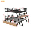 Full Size Metal Bunk Bed With Built-in Desk, Light And 2 Drawers, Black