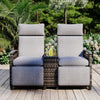 Terrace Lounge Chair Double Sofa, Adjustable Backrest Willow Outdoor Leisure Chair Set, Equipped With Acacia Wood Armrests And Built-in Storage Table, Gray, Prohibited Platform Temu
