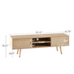 55.12  Rattan TV Cabinet With Sliding Doors  Adjustable Shelf   Solid Wood Legs