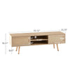 55.12  Rattan TV Cabinet With Sliding Doors  Adjustable Shelf   Solid Wood Legs