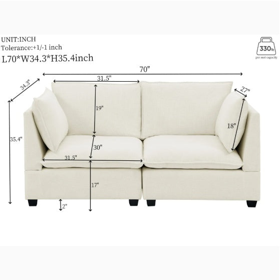 3-Piece Chenille Fabric Upholstered Living Room Furniture Set, Including 3-Seater Sofa AndV2 Loveseat Sofa With Seat And Back Cushion Beige White