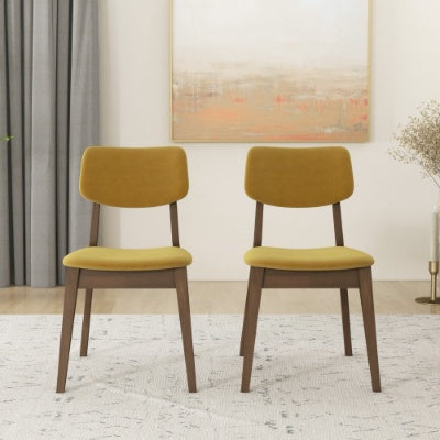 Carlos Dark Yellow Velvet Solid Back Side Chair  Set Of 2  Kitchen Living Room Padded Chairs Armless Design With Solid Wood Legs
