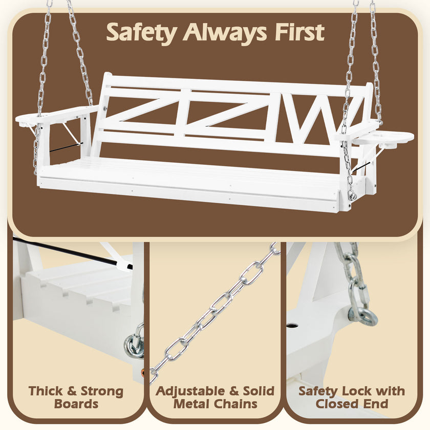 Wooden Outdoor Porch Swing With 3-seat