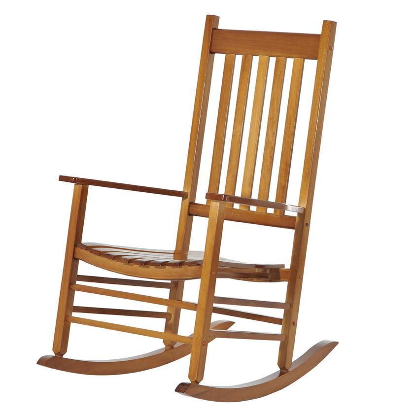 Wooden Outdoor Rocking Chair With Armrests, High Back For Garden, Patio, Balcony, Porch, Natural