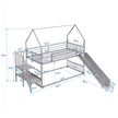 Twin Over Twin Metal Bunk Bed House Bed With Slide And Staircase, Silver