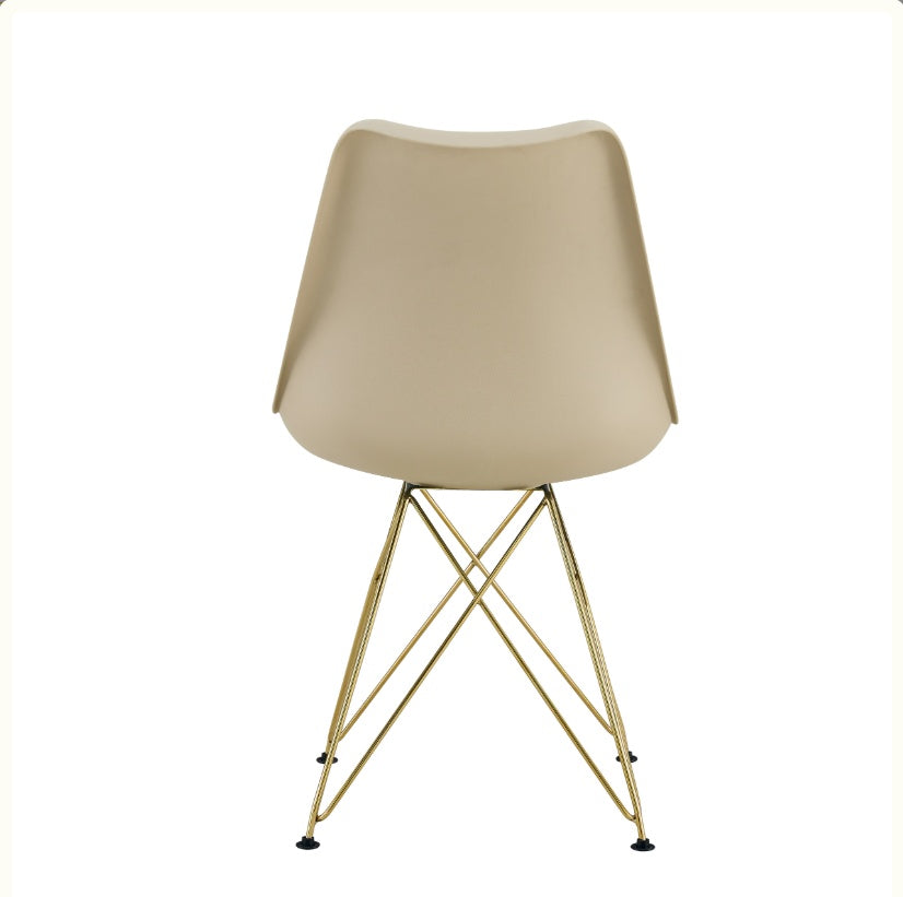 Modern Dining Chair With Shell Leisure Plastic Seat And Golden Steel Legs