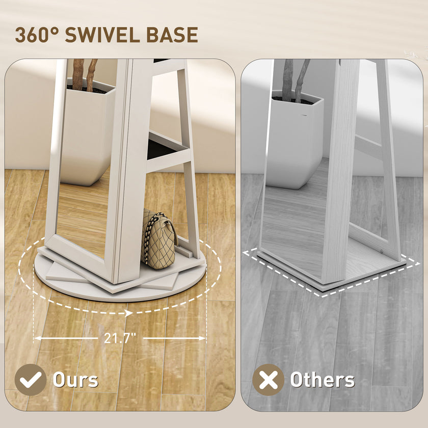 Jewelry Armoire, Lockable Jewelry Cabinet With Full-Length Mirror, Storage Shelves, White