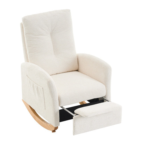 Accent Rocking Chair With Footrest High Back Rubber Wood Rocking Legs Bedroom Living Space