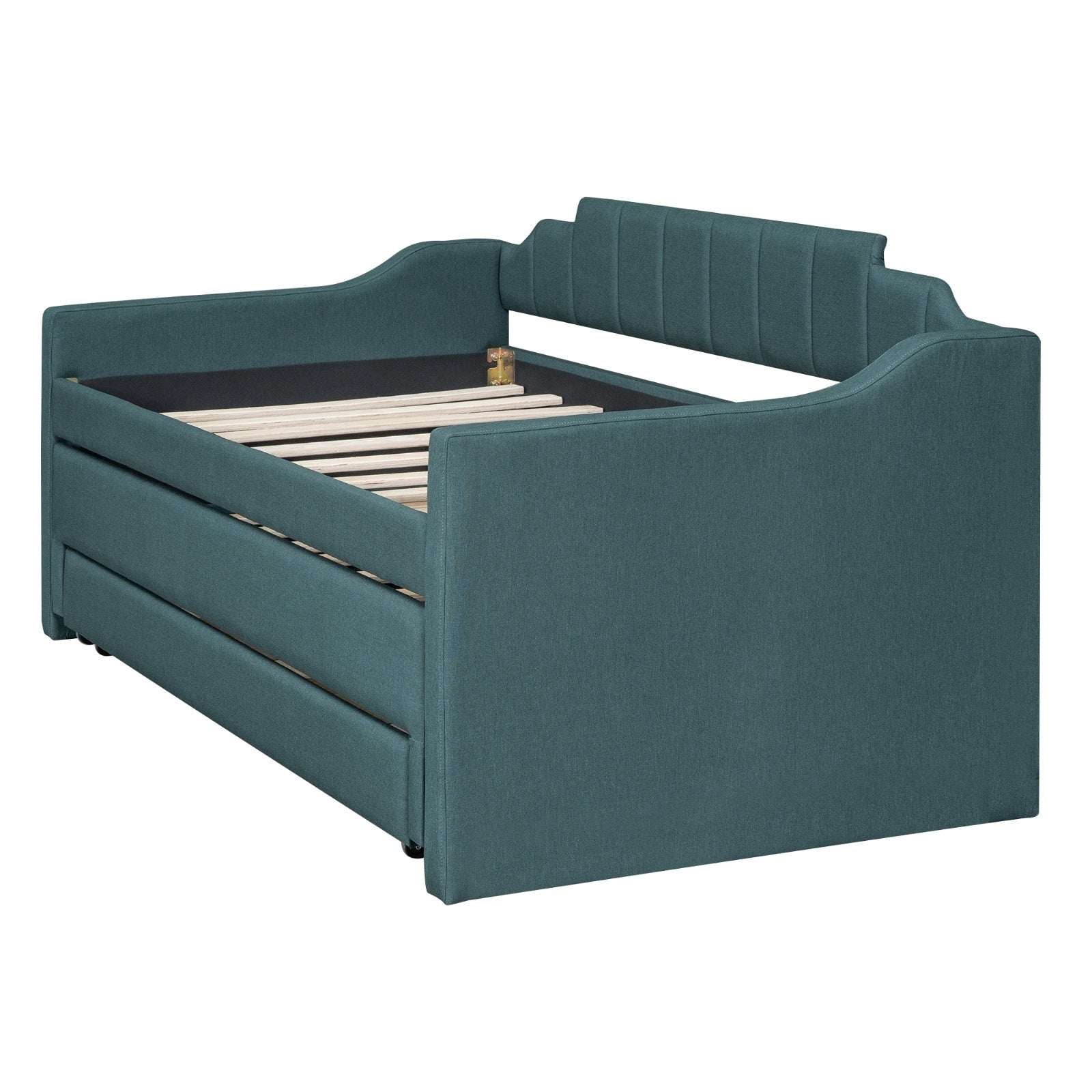 Twin Size Upholstered Daybed With Trundle And Three Drawers,Green