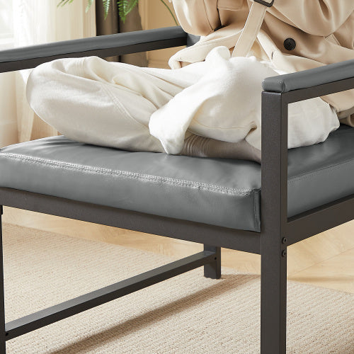 PVC Artificial Leather Armchair, Retro Leisure Accent Chair With Extra Soft Padded Cushion, Metal Armrests, Modern Reading Arm Chair With Black Metal Frame For Living RoomOfficeBedroomStudy, Gray