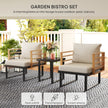 3 Piece Metal Bistro Set, Small Patio Furniture Set With Cushions, Armchairs, Slatted Table For Backyard Balcony, Beige