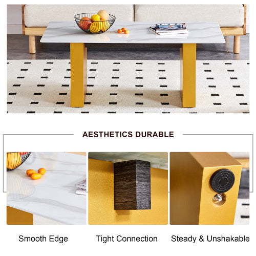 Modern Minimalist Tempered Glass With Sticker Desktop Coffee Table And Dining Table, Paired With Golden MDF Decorative Columns. Computer Desk. Game Table. CT-1546