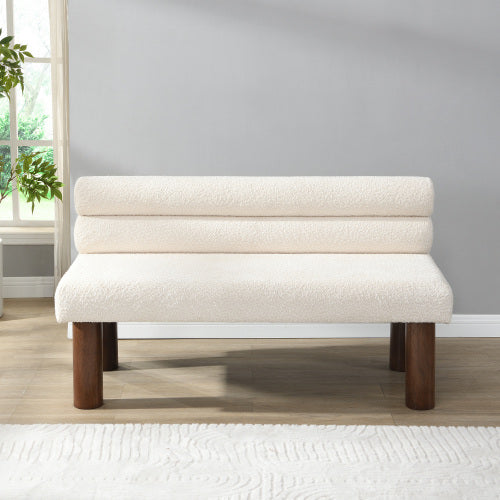 Upholstered Dining Bench, End Of Bed, Entryway Bench, Boucle Ottoman For Dining Room, Bedroom, Living Room, Rubber Wood Leg 330 LBS Support, Light Grey