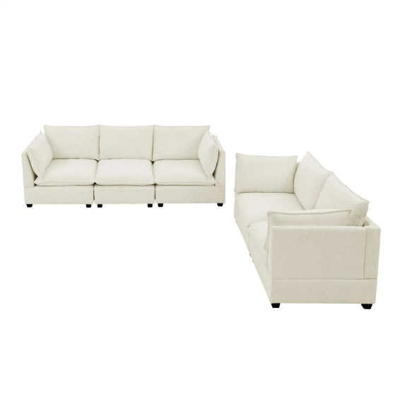 2-Piece Chenille Fabric Upholstered Living Room Furniture Set, Including 3-Seater Sofa And Loveseat Sofa With Seat And Back Cushion Beige White