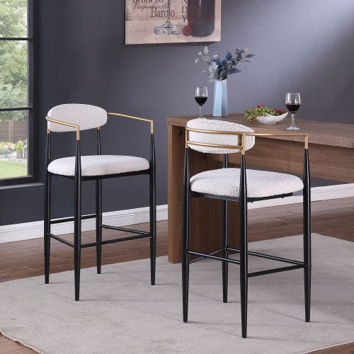 Barstools Set Of 2, Counter Height Upholstered Bar Stools With Back For Kitchen Island, Beige Faux PU Leather Seating Black Iron Legs 260LBS Weight Capacity