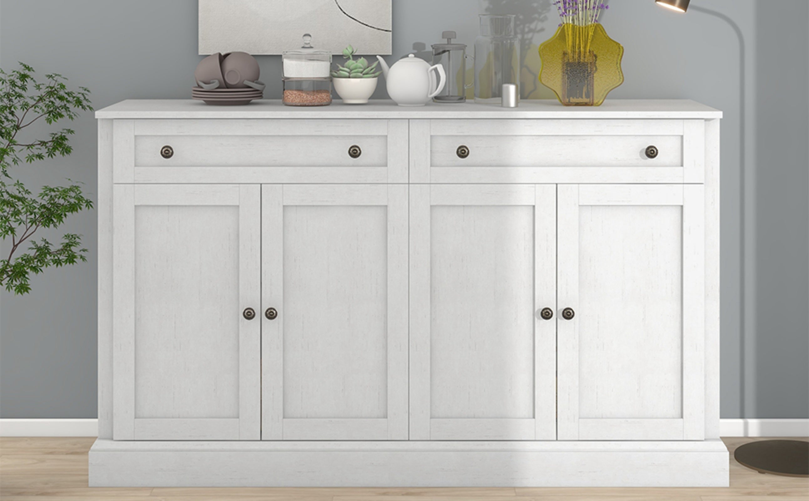 TREXM Kitchen Sideboard Buffet With 2 Drawers & 4 Doors Adjustable Shelves