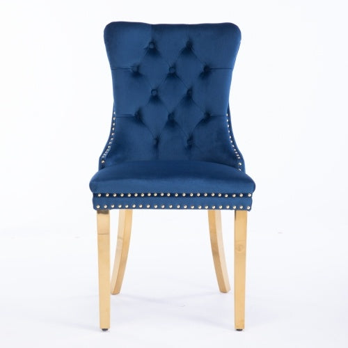 High-end Tufted Solid Wood Contemporary Velvet Upholstered Dining Chair With Golden Stainless Steel Plating Legs,Nailhead Trim,Set Of 2