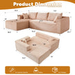L-Shaped Compression Sofa Bed, Convertible Sectional Sofa With Pillow Back Support - Foldable Floor Couch Lounger, Corduroy Fabric Futon Sleeper For Living Room, Bedroom, Game Room