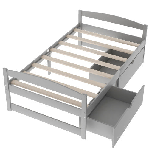 Twin Size Platform Bed, With Two Drawers, Gray