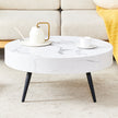 31.5 White Marble-Patterned MDF Round Coffee Table With Black Metal Legs.Adjustable Feet,Coffee Table,Round Table Design,MDF Material,White Marble Pattern.