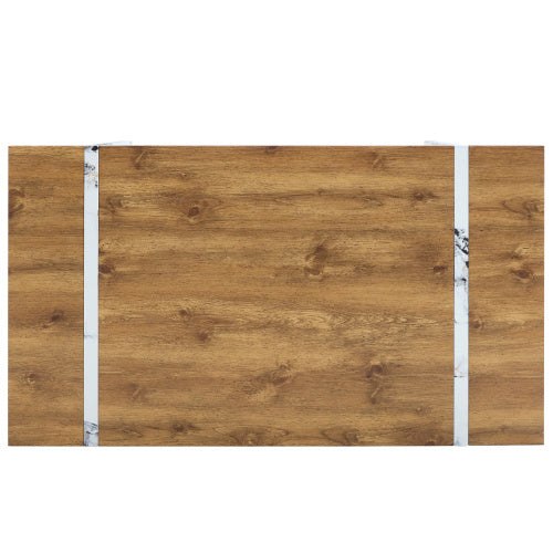 Natural Wood Grain MDF Dining Table   55x31.5 Stable Design.Suitable For Various Modern Home Decor Styles.Splicing Structure Design,Wood Textured Desktop,White Marble Patterned Table Legs