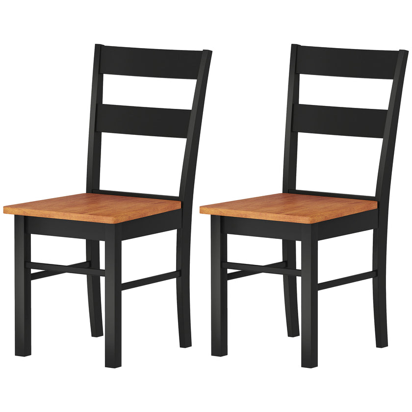 Farmhouse Dining Table Chairs, Set Of 2 Rubber Wood Kitchen Table Chairs With Open Back For Living Room, Black
