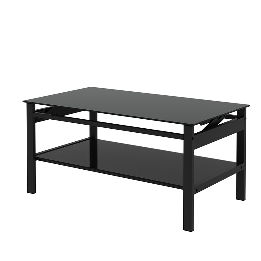 Glass Lift Top Coffee Table, 2-Layer Tempered Glass, Modern Simple, Black