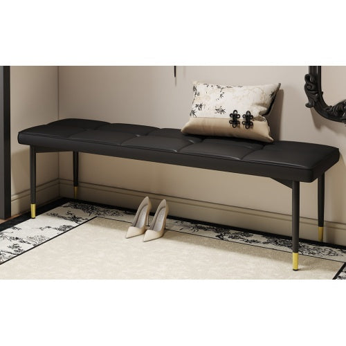 59x17 Inch Multifunctional Black Shoe Bench - Faux PU Cushion, Sturdy Metal Legs With Gold Accents.Suitable For Bedroom,Fitting Room, Storage Room, Dining Room, And Living Room,etc