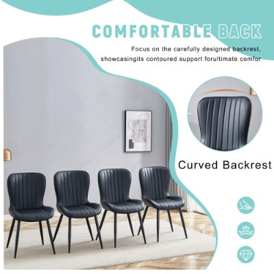 The Black Minimalist Ergonomic Dining Chair Comes In A Pack Of 4, With A Comfortable Design Of Extended And Curved Seat Cushions, Unlocking A Comfortable And Minimalist New Sitting Posture.