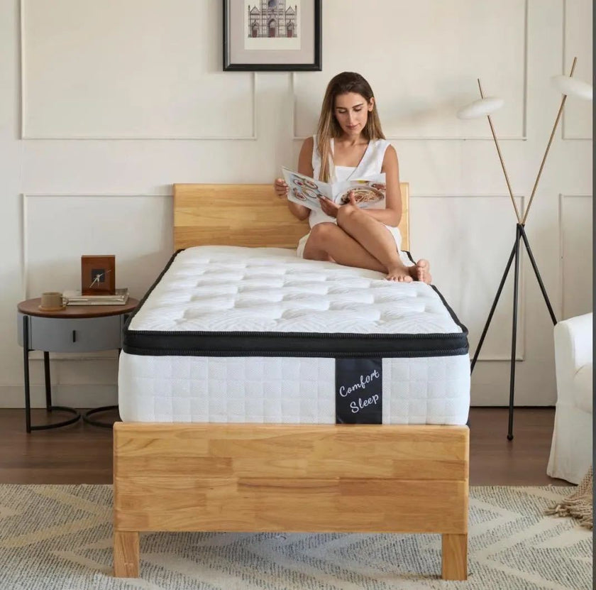 12 Inch Hybrid Mattress Individual Pocket Spring Memory Foam Knitted Cover CertiPUR-US White