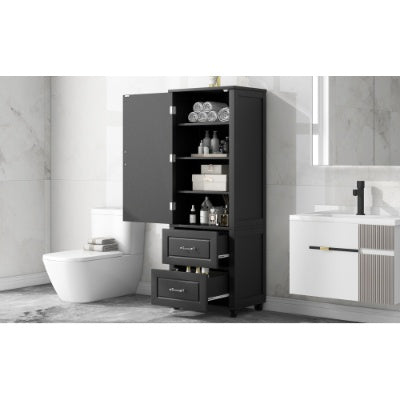 Tall Bathroom Storage Cabinet, Freestanding Storage Cabinet With Two Drawers And Adjustable Shelf, MDF Board With Painted Finish