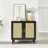 Side Panel Buffet Cabinet With Natural Rattan Door, Rattan Storage Cabinet With Adjustable Shelves,