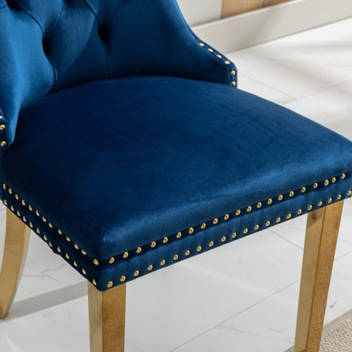 High-end Tufted Solid Wood Contemporary Velvet Upholstered Dining Chair With Golden Stainless Steel Plating Legs,Nailhead Trim,Set Of 2