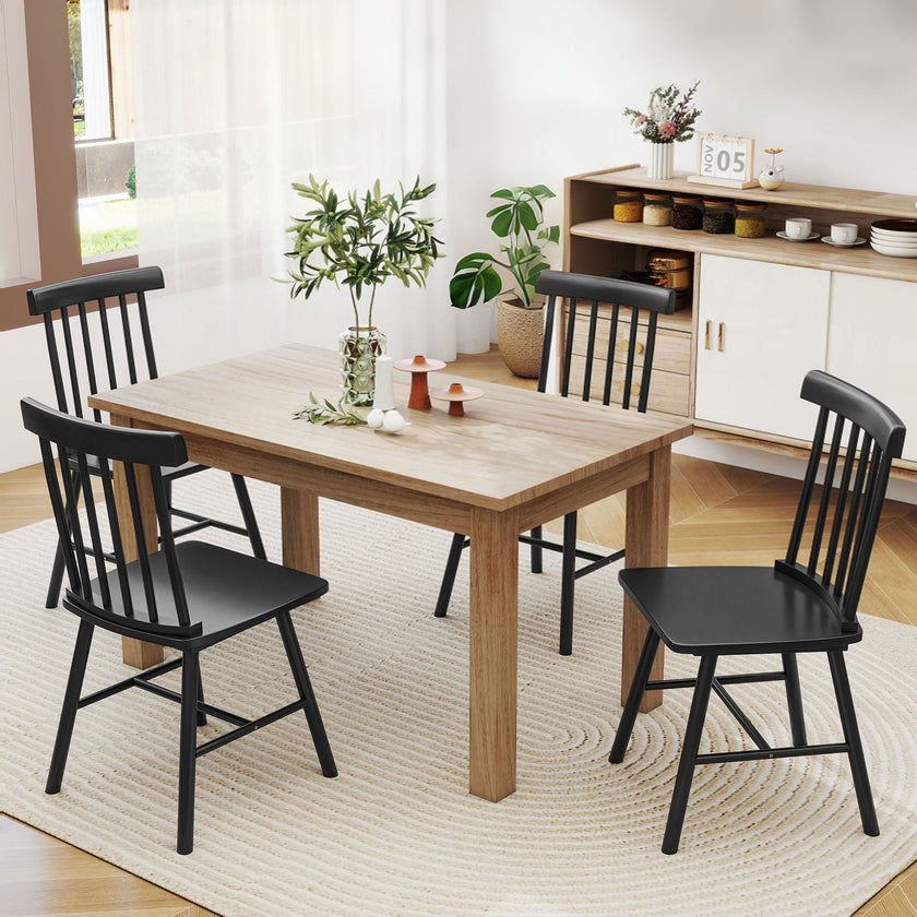 Dining Chairs Set Of 4, Farmhouse Wood Kitchen Chairs With Rubber Wood Frame, Spindle Back For Dining Room, Black