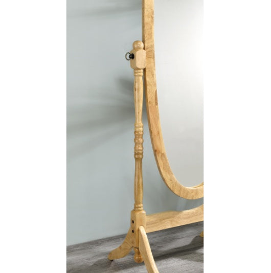59.25  Tall Standing Wooden Floor Mirror With Natural Finish, Oval Shape
