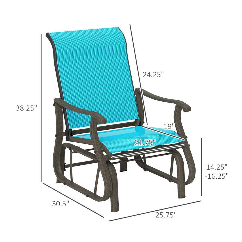Outdoor Glider Chair Patio Glider Swing Chair With Mesh Seat, Steel Frame For Backyard, Garden, Porch, Blue