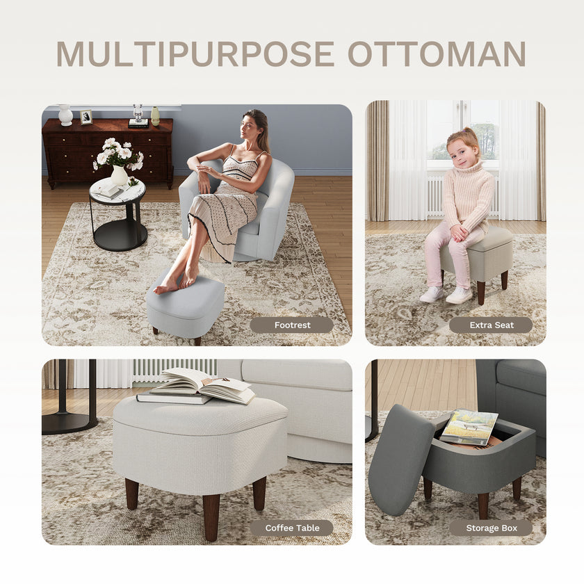 COLAMY Swivel Barrel Accent Chair With Ottoman, Modern Single Sofa, Upholstered Armchair With Storage Space For Home, Beige