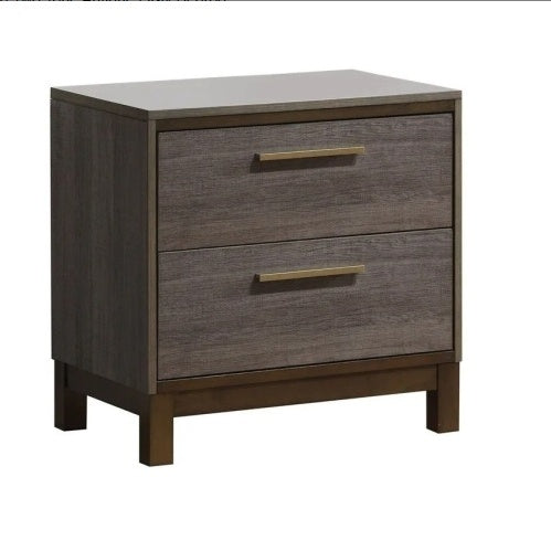 Contemporary 1pc Nightstand Two Tone Antique Gray Bedroom Furniture Nightstand Center Metal Glides Brass Bar Pulls