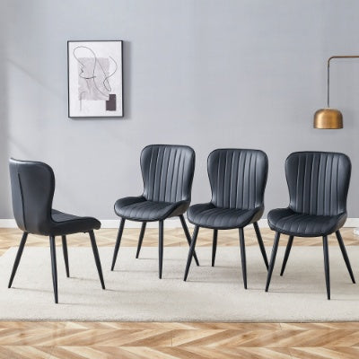 The Black Minimalist Ergonomic Dining Chair Comes In A Pack Of 4, With A Comfortable Design Of Extended And Curved Seat Cushions, Unlocking A Comfortable And Minimalist New Sitting Posture.