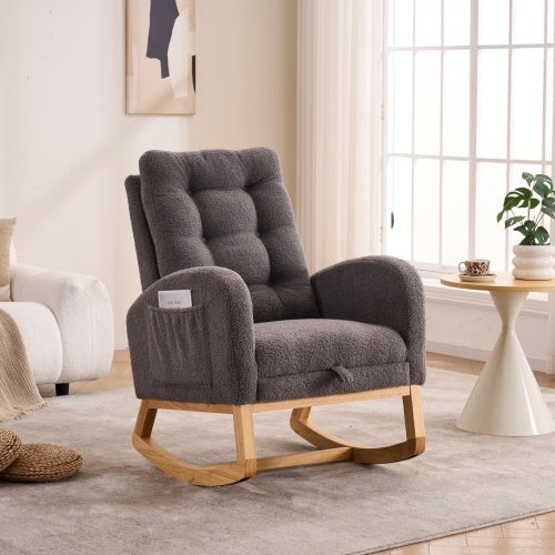 LY-5104 Caramel Accent Rocking Chair With Footrest High Back Rubber Wood Rocking Legs Bedroom Living Space 26.77D X 38.36W X 39.76H Inch