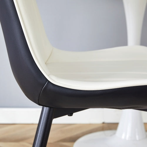 Extended Seat Cushion PU Dining Chair Set - Four Pieces.Smooth Line Design.Can Integrate Well Into Various Modern Home Decoration Styles.White And Black Splicing Colors.